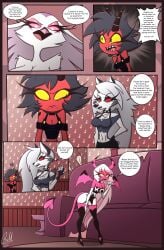 angry_face anthro arguing argument comic comic_page english_text furry gatojack3 harem helluva_boss loona_(helluva_boss) millie_(helluva_boss) stella_(helluva_boss) verosika_mayday_(helluva_boss)