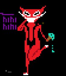 black_background black_bikini female female_only happy ice_cream melting_ice_cream one_leg_up pixel_art red_body smiling string_bikini suggestive void wplace wplace_(artwork)