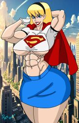 1girls 2023 abs ai_assisted ai_background alien alien_girl alien_humanoid arms_behind_head arms_up artist_signature ass ass_bigger_than_head blonde_hair blue_eyes breasts cape dated dc dc_comics female female_only gloves hourglass_figure kryptonian large_ass lipstick muscular muscular_female pinup red_lipstick skirt smile smiling smiling_at_viewer solo solo_female supergirl supergirl_(dcau) superman_(series) thatdirtymexican92 underboob wide_hips year