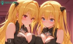 1girls 2025 2girls accurate_art_style aegis_elysium ai-assisted ai_assisted ai_generated alternate_breast_size anime black_dress blonde_hair blue_eyes blush blushing_at_viewer breasts cleavage cosplay cowgirl_position crossover crossover_cosplay duo duo_focus edited edited_ai female female_focus female_only gem grabbing grabbing_breast grabbing_breasts gradient gradient_background hair_ornament headpiece hi_res high_quality high_res high_resolution highres holding holding_breast holding_breasts horny huge_breasts indoors jewelry kanojo_x_kanojo_x_kanojo konjiki_no_yami konjiki_no_yami_(cosplay) large_breasts lewd long_hair looking_at_viewer naughty navel night orifushi_mafuyu pervert red_eyes room sex shirt shy symbol thick thick_breasts thick_thighs thighhighs thighs threesome to_love-ru to_love-ru_darkness touching_another touching_boobs touching_breasts tsundere twintails undressing upper_body upper_body_focus very_long_hair wall wall_(structure) watermark window