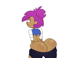 ass enid katz-art looking_at_viewer looking_back ok_k.o.!_let's_be_heroes purple_hair solo tanline white_background