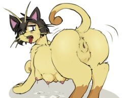 1girls 3_toes 6_breasts anus areolae big_ass black_eyes breasts brown_hair cashier:3 eyelashes fangs feet feline female feral gender_transformation half-closed_eyes lactation looking_at_viewer looking_back mammal meowth milk mtf_transformation multi_breast nintendo nipples nude open_mouth paws pokémon_(species) pokemon pokemon_rgby pregnant presenting presenting_anus presenting_pussy pussy raised_tail rule_63 satoshi_(pokemon) shadow slightly_chubby tail teats teeth thick_thighs tongue tongue_out transformation video_games wet whiskers white_background wide_hips