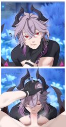 2boys durin_(genshin_impact) fellatio gay genariasc genshin_impact head_grab horns hoyoverse male male/male male_only male_pov mihoyo oral pov yaoi