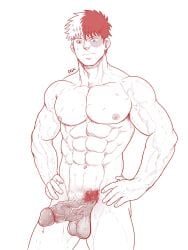 1boy abs aged_up armpit_hair artist_signature balls bara beefy biceps big_areola big_balls big_glans big_penis boku_no_hero_academia breasts buff burn_scar collarbone completely_nude dark_penis erection gay hand_on_waist heterochromia hi_res huge_cock hunk leotordo_(leotordoart) looking_at_penis male male_only manly mature_male monochrome moobs multicolored_hair muscles muscular muscular_arms muscular_legs muscular_male muscular_neck muscular_thighs my_hero_academia navel neutral_expression nude pecs penis precum precum_drip pubic_hair retracted_foreskin scar scar_on_face shoto_todoroki simple_coloring six_pack solo standing thick_penis tough_guy triceps two-tone_hair uncensored veiny_arms veiny_penis very_high_resolution white_background yaoi