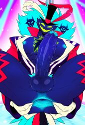 1boy abs ai_generated anal_gape anal_stretching anthro anus asmodeus_(helluva_boss) avian balls bara barazoku big_pecs big_penis bird demon edit erection foreskin furry gape gaping gaping_anus gimp_(software) hellaverse helluva_boss light_blue_nipples loose_anus male muscle muscles muscular muscular_anthro muscular_male nightclub nipples novelai open_topwear partially_retracted_foreskin pecs penis perineum rectum smile solo spread_legs stable_diffusion stage suit topwear unbuttoned uncut veiny_penis vivienne_medrano vivziepop