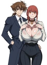 1boy 1girls ai_generated chainsaw_man crossover high_school_dxd hyoudou_issei makima_(chainsaw_man)