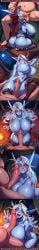 1boy 1girl ahegao ai_generated big_ass blowjob blue_skin campfire comic cum cum_on_body cum_on_breasts cum_on_face dark_elf drooling elf fellatio huge_breasts large_breasts long_hair multiple_panels muscular_male night nude outdoors paizuri pauldrons peace_sign penis pov rampa69 red_eyes saliva sylvanas_windrunner tent thigh_boots tongue_out v_sign white_hair world_of_warcraft