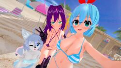 3d bikini blue_striped_bikini blue_striped_bra blue_striped_panties boobs breasts cute elf indie_virtual_youtuber keisha_callie keisha_callie_vt kirrie_ishida koikatsu luna_winters sexy sexy_pose striped_bikini tits vtuber