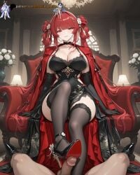 1boy 1boy1girl 1girls adult adult_female aged_up ai_generated balls bare_shoulders bed big_breasts big_penis black_high_heels blush boobs breasts choker earrings elbow_gloves female female_dominating_male female_masturbing_male first_person_view foot_fetish footjob girl hair_ornament high_heels indoor indoors jewelry light-skinned_female light_skin long_hair machine_muse nude_male on_bed patreon_username penis perfect_body pov red_eyes red_hair sex smile tacet_mark_(wuthering_waves) twintails uncensored very_long_hair watermark wuthering_waves