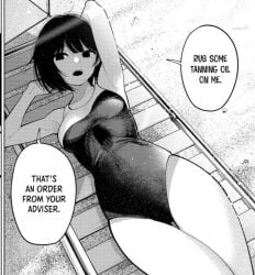 1girl 1girls beach character_request covered_navel female_focus manga monochrom official_art short_hair small_breasts solo solo_female thighs tune_in_to_the_midnight_heart