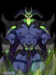 armored_male bara man_boobs masters_of_the_universe muscular_male precum scarletred skelegod skeleton skeletor yaoi