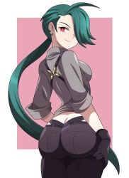 1girls 2024 abysswatchers ass ass_cleavage ass_crack ass_grab big_ass big_breasts breasts busty butt_crack female female_only game_freak gloves green_hair hair_over_one_eye hand_on_ass hand_on_own_ass legs long_hair looking_at_viewer looking_back low_ponytail medium_breasts nintendo pants pokemon pokemon_(game) pokemon_sv red_eyes rika_(pokemon) seductive seductive_smile sensual sideboob smile solo thick_thighs thighs voluptuous