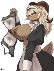 absurd_res anthro areola big_breasts bovid bra breasts caprine clothed clothing female fur goat hi_res horn looking_at_viewer mammal nipples simple_background solo taphris underwear white_background