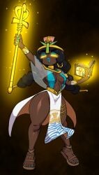 1girl black_hair breasts character_request dark-skinned_female egyptian egyptian_clothes egyptian_female female helmet jellot long_hair magic magic_user tagme thick_thighs