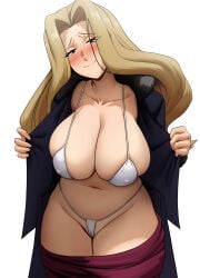 1girl bangs big_breasts bikini bikini_under_clothes blonde_hair blue_eyes blush bra breasts cleavage clitoris closed_mouth clothes_pull clothing coat erect_clitoris erect_clitoris_under_clothes flashing forehead fur-trimmed_coat fur_collar fur_trim half-closed_eyes head_tilt high_resolution huge_breasts inkershike jacket light-skinned_female light_skin long_hair long_sleeves looking_at_viewer mature mature_female methode_(sousou_no_frieren) micro_bikini naughty_face navel nose_blush open_clothes open_coat open_jacket opened_by_self paid_reward pants pants_pull parted_bangs portrait presenting presenting_self raised_eyebrows red_pants skindentation skirt skirt_pull smile sousou_no_frieren standing stomach string_bikini swimsuit swimsuit_under_clothes thick_thighs thighs uncensored underwear undressing very_high_resolution white_bikini white_bra white_swimsuit white_underwear