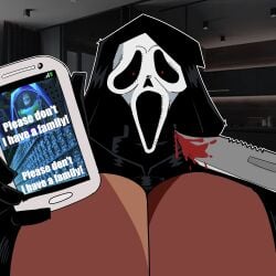 1girls behemaid black_gloves breasts bursting_breasts danny_johnson dark-skinned_female dark_skin dead_by_daylight elbow_gloves female female_ghostface female_only full_body ghost_face ghostface gigantic_breasts high_heel_boots high_heels highleg_leotard hood hooded_leotard leotard mask scream_(franchise) skindentation standing thick_thighs thigh_boots wide_hips yeehawt0wn