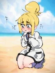 1girls animated blonde_hair blush breasts c-79g_habetrot_(last_origin) female hidden_buxom huge_breasts jellot kneeling last_origin looking_at_viewer