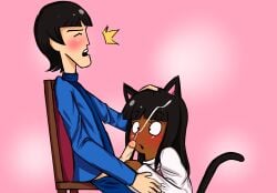 1boy 1boy1girl 1girl 1girls 1male after_fellatio after_oral artist:kaitike beauty_mark black_eyes black_hair blush blushing brown_skin cartoon cat_ears cat_girl cat_tail catgirl chair chubby chubby_female clothed clothing cumming cumming_from_giving_oral cumshot curvy curvy_female dark-skinned_female dark_skin duo eyes_closed fully_clothed george_harrison grabbing grabbing_clothing grabbing_head head_grab hearts holding_head male male/female moaning mouth_open orgasm orgasm_from_oral overweight overweight_female pants_down pink_background self_insert self_upload selfship selfshipping shocked shocked_expression simple_background sitting sitting_on_chair sweat sweating the_beatles the_beatles_cartoon tight_grip toony turtleneck turtleneck_sweater veiny_penis wet_penis yumeship yumeshipping