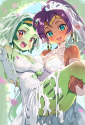 2girls large_breasts life_is_pi rottytops shantae shantae_(character) tagme wedding wedding_dress wedding_veil