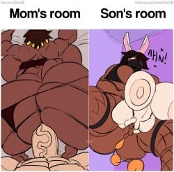 1femboy 2026 2boys1girl 2d anal_beads big_penis black_hair bleached choklit_(tasteofchoklit) cocoa_(tasteofchoklit) dark-skinned_female dark-skinned_male from_behind gigantic_ass gigantic_breasts huge_ass hyper_breasts interracial milf mother_and_son motherly_cuckold muscular muscular_male ntr oc original original_character rabbit_ears room room_background sex_toy small_penis tasteofchoklit tastetown_(tasteofchoklit) thick_ass thick_thighs