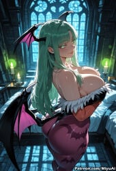 1girl ai_assisted ai_generated animal_print ass bangs bare_shoulders bat bat_print bat_wings black_leotard blunt_bangs breasts bridal_gauntlets cleavage curvaceous curvy curvy_female curvy_figure darkstalkers demon_girl female gloves green_eyes green_hair half-closed_eyes head_wings heart_cutout highleg_leotard large_breasts leotard long_hair looking_at_viewer low_wings miyuai morrigan_aensland pantyhose print_legwear purple_legwear purple_wings shiny smile solo strapless_leotard succubus thick thick_ass thick_butt thick_hips thick_legs thick_thighs thighs voluptuous voluptuous_female wide_hips wide_thighs wings