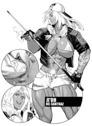 1girls animal_ears breasts burustandin dark-skinned_female dark_skin female_pubic_hair greyscale hi_res large_breasts monochrome muscular muscular_female navel original penis pubic_hair pussy rabbit_ears sex solo thick_thighs twintails vaginal_penetration