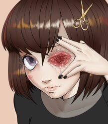 bob_cut brown_hair expperfect eye_fucking facial purple_hair riza_henderson self_lubrication violet_eyes waiting_for_cum