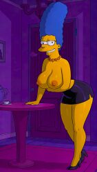 ai_generated big_breasts erect_nipples marge_simpson miniskirt no_bra ready_for_sex smiling_at_viewer the_simpsons thighs