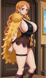 1girls ai_generated big_boobs big_breasts brown_eyes coat curvy curvy_body curvy_female curvy_figure elbaf fur_coat huge_breasts kyoru189 large_breasts light-skinned_female light_skin long_hair looking_at_viewer mature_female nami_(elbaf) nami_(one_piece) one_piece orange_hair skirt solo solo_female