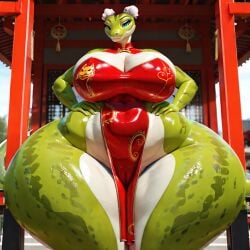 ai_generated anthro big_breasts big_waist cameltoe china_dress hands_on_hips huge_hips huge_thighs master_viper solo