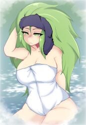 1girl 1girls bath bathing big_breasts big_hair color colored female female_focus female_only green_eyes green_hair gwain_saga large_hair long_hair marlow pool seabunny_pi solo solo_female solo_focus tagme towel towel_on_head water wet wet_body