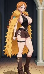 1girls ai_generated big_boobs big_breasts brown_eyes coat curvy curvy_body curvy_female curvy_figure elbaf fur_coat huge_breasts kyoru189 large_breasts light-skinned_female light_skin long_hair looking_at_viewer mature_female nami_(elbaf) nami_(one_piece) one_piece orange_hair skirt solo solo_female