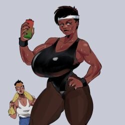 1boy 1girls behemaid big_breasts breasts cleavage comic danny_johnson dark-skinned_female dark_skin dead_by_daylight female_ghostface genderswap genderswap_(mtf) ghostface gigantic_breasts head_out_of_frame huge_breasts mask rule_63 scream_(franchise) sitting smile yeehawt0wn