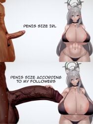 1girls 2boys 3d 3d_(artwork) 3d_model 3d_render blue_archive dark-skinned_male dark_skin huge_cock huge_penis hyper hyper_penis koikatsu normal_penis penis penis_size_comparison penis_size_difference pubic_hair shiroko_(blue_archive) shiroko_(terror)_(blue_archive) taf4mad unrealistic_proportions