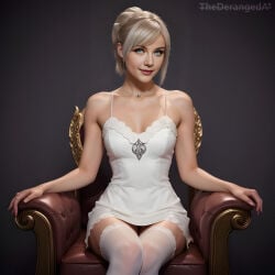 1girls ai_assisted ai_generated armchair blonde_female blonde_hair blue_eyes bun_hair female_only final_fantasy_xv knees_together lace lunafreya_nox_fleuret necklace red_lips robe silk sitting solo thederangedai virgin_female
