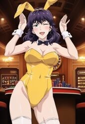 1girls ai_generated bunny_ears bunny_pose bunnysuit buzzer_beater casino female female_focus large_breasts liz_murdoch purple_eyes purple_hair red_lips red_lipstick smile wavy_hair