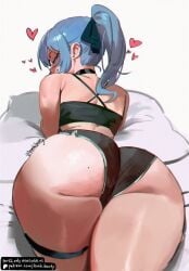 1girls ai_assisted ass female female_focus female_only hololive honkibooty hoshimachi_suisei large_ass light-skinned_female light_skin looking_at_viewer looking_back solo thick_thighs thighs wide_hips