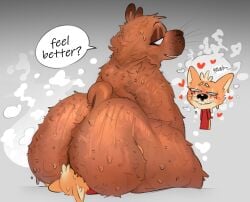 anthro anthro_on_anthro bare_ass big_ass biting_lip blush blushing brown_fur canine capybara facesitting furry head_tuft heart iamapoliceman larger_male looking_back looking_pleasured makeup male male/male mascara musk musk_clouds nude nude_male orange_fur rodent roommate running_mascara runny_makeup shiba_inu short_tail sitting sitting_on_person size_difference smaller_male smile sweat sweatdrop sweating t-shirt whiskers