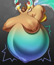 1girls anthro anthro_cat anthro_female ass_expansion belly_expansion big_areola big_ass big_belly big_breasts big_nipples blue_slime breast_expansion brown_fur brown_hair brunette cat_ears cat_tail expansion gameoverse inflation kit_(gameoverse) nsfwtofu practically_nude skin_turning_blue slime slime_in_ass slime_inflation tagme whiskers