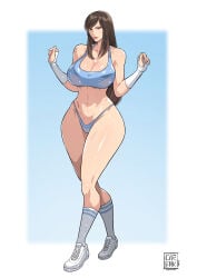 1girls big_breasts blue_sports_bra blue_underwear breasts breasts_out brown_eyes brown_hair chun-li cirenk exposed_breasts female large_breasts long_hair sports_bra street_fighter underwear variant_set
