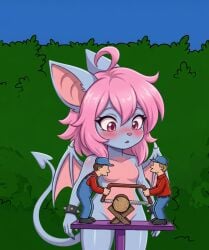 1boy 1femboy ai_generated bat blush convenient_censoring convenient_censorship embarrassed_nude_femboy embarrassed_nude_male enm femboy light_blue_skin light_pink_hair looking_down male_shortstack manoloalejo_(artist) meme naked naked_femboy naked_male nude nude_femboy nude_male okami23_(artist) public_humiliation public_nudity reference shortstack solo solo_femboy solo_male succubus_tail terry_bat the_simpsons_reference