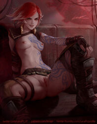 1girls anus areolae borderlands borderlands_2 breasts casual female female_only functionally_nude human lerapi lilith_(borderlands) nipples pale_skin pussy siren_(borderlands) solo spread_legs tattoo