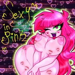 big_ass big_boobs big_hips broz_boyz broz_boyz_go heart-shaped_pupils heart_symbol kiss_mark kiss_marks oc ocs original_character original_characters pink_hair pink_skin pinkyroxxy_(pinky) sexy sexy_female text text_with_heart tongue_out