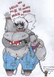 1girls ass belly black_body braces breasts chain_chomp chain_chomp_chick chains cleavage collar el_basura_y8 fat female female_focus female_only hips hyper hyper_ass hyper_breasts large_ass large_breasts mario_(series) nintendo overweight overweight_female panties ponytail sharp_teeth stomach super_mario_bros. thick_thighs thighs underwear waving weight_gain white_hair wide_hips