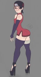 1girl big_ass black_eyes black_hair boruto:_naruto_next_generations edit fattychaos female glasses high_heels naruto naruto_(series) sarada_uchiha small_breasts solo solo_female