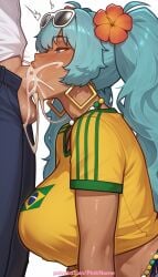 1boy 1girl 2026 ai_generated aqua_hair artist_name blowjob blowjob_face boobs brazilian_miku breasts bust chest cock cum cum_in_mouth dark_skin dick eyewear_on_head fellatio flower hair_flower hair_ornament hatsune_miku hetero hi_res high_quality highres licking oral oral_sex patreon patreon_username penis pinkname solo_focus sucking sunglasses tits uncensored vocaloid watermark