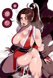 1boy 1girl ahegao ai_generated arm_grab arm_guards bare_shoulders big_belly blacked blush breasts brown_eyes brown_hair bunnyart02 cleavage clothed_female_nude_male clothed_sex clothing collarbone cum cum_in_pussy cum_inflation cum_overflow dark-skinned_male dark_skin faceless faceless_male fatal_fury female fertilization fucked_silly hetero high_ponytail holding_another's_wrist huge_breasts impregnation inflation interracial japanese_clothes king_of_fighters large_breasts long_hair mai_shiranui male muscular nakadashi netorare obi open_mouth ovum parted_bangs pelvic_curtain penis ponytail pregnant red_dress revealing_clothes rolling_eyes sash semen sex sex_from_behind shiranui_mai sperm_cell squatting stomach_bulge sweat testicles thick_thighs thighs tongue tongue_out vaginal white_background
