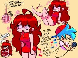 1boy 1girl 1girl1boy 1girls boyfriend_(friday_night_funkin) cyan_hair feet feet_up female female_focus female_only friday_night_funkin girlfriend_(friday_night_funkin) heels hypnosis hypnotic_eyes hypnotized legs_up microphone open_mouth red_hair saliva saliva_drip