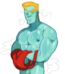 1boy 2025 bara biff_atlas blonde_hair gay ghost green_eyes luigi's_mansion male male_only mawmaw123 muscular nintendo nipples solo sweat video_games yaoi