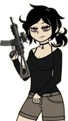1girl 1girls ashley_graves black_choker breasts choker female female_focus female_only pink_eyes serious serious_face serious_look the_coffin_of_andy_and_leyley weapon
